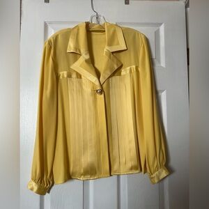 Vintage Yellow Satin Blouse with Pleated Design